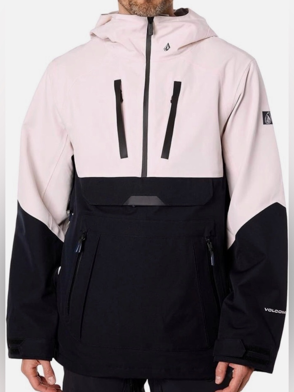 Volcom Men's Brighton Pullover Anorak Hooded Jacket in Pink/Black